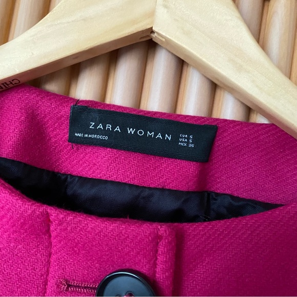 Zara puff sleeve wool blend belted coat fuchsia pink - Picture 10 of 15